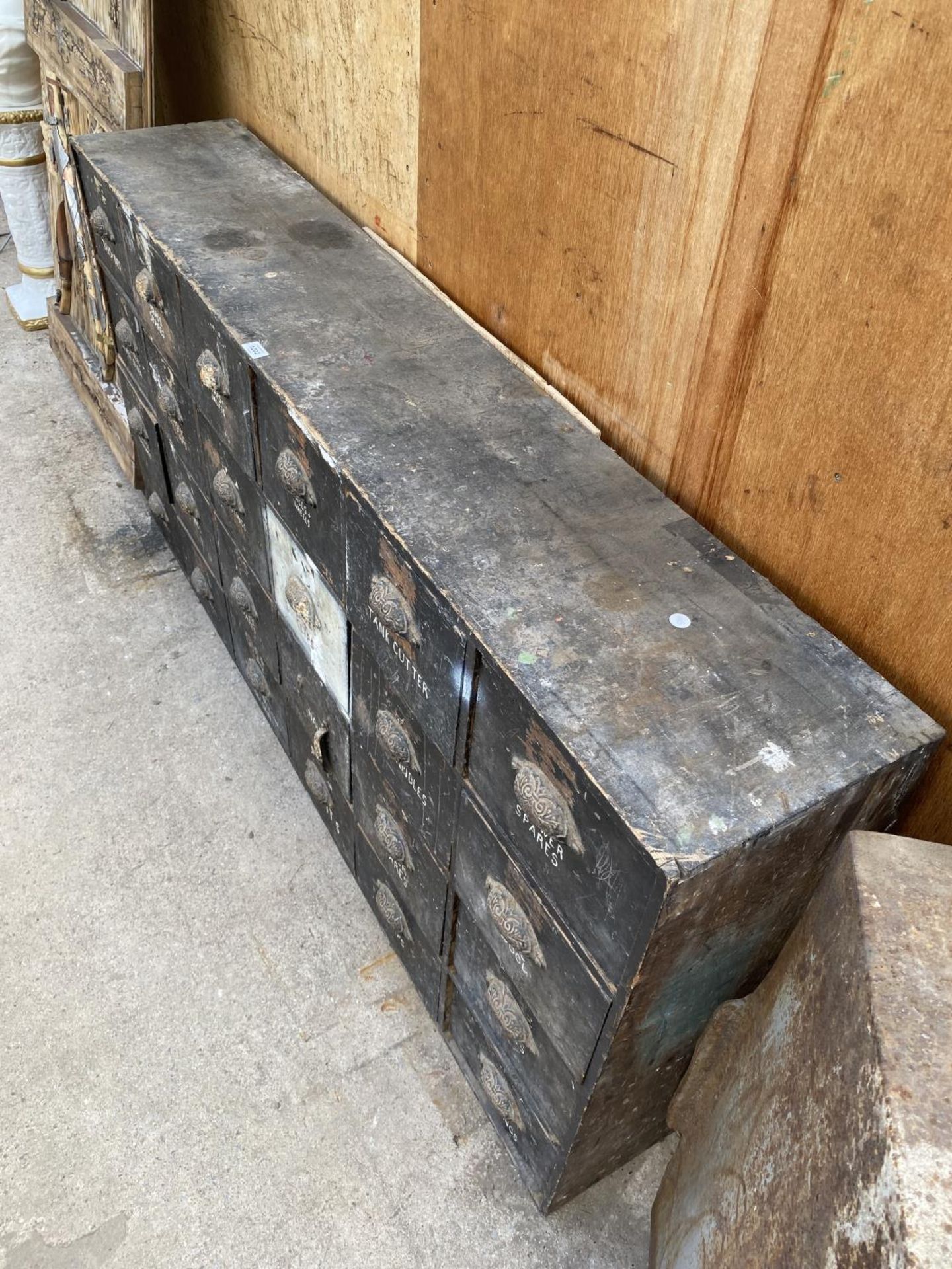 A VINTAGE TWENTY FOUR DRAWER HABERDASHERY CABINET WITH SCOOP HANDLES - Image 8 of 9