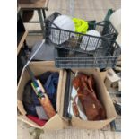 AN ASSORTMENT OF HOUSEHOLD CLEARANCE ITEMS TO INCLUDE HANDBAGS, SPORTS EQUIPMENT AND BOOKS ETC