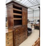 A 19TH CENTURY MAHOGANY AND CROSSBANDED SECRETAIRE CHEST WITH FITTED INTERIOR, THE TOP SECTION