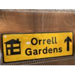 AN ENAMEL 'ORRELL GARDENS' ROAD SIGN