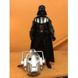 A DARTH VADER STANDING MODEL, HEIGHT APPROX 77CM AND A DR. WHO CYBER MAN MASK