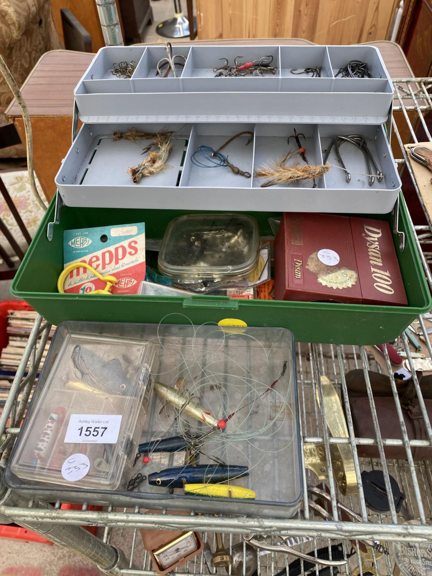 AN ASSORTMENT OF FISHING TACKLE TO INCLUDE LURES AND FLIES ETC
