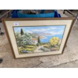 A FRAMED PRINT OF A COASTAL SCENE