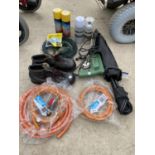 AN ASSORTMENT OF ITEMS TO INCLUDE FLEXIBLE GAS PIPES, MARKER SPRAY AND A HITACHI DRILL ETC