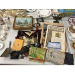 A QUANTITY OF COLLECTABLES AND EPHEMERA TO INCLUDE, TEA AND CIGARETTE CARD BOOKS, MOST FULL, OLD