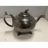 A SHAW AND FISHER SILVER PLATED ORNATE TEAPOT WITH A FLOWER FINIAL