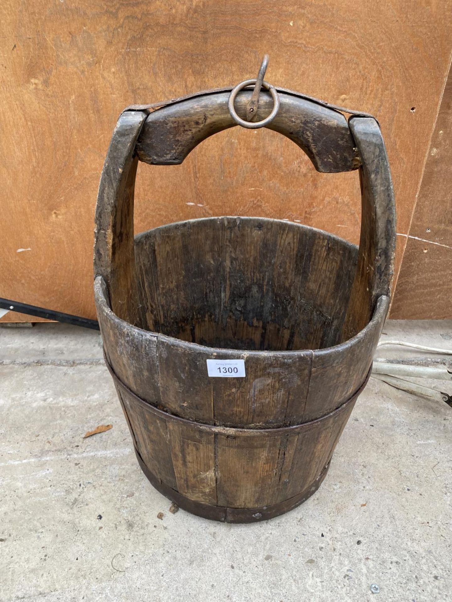 A FRENCH EARLY 19TH CENTURY COOPERED WOODEN WELL BUCKET