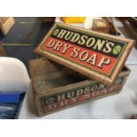 A VINTAGE HUDSON'S DRY SOAP WOODEN BOX, 39.5CM X 14.5CM X 20CM