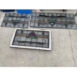 FIVE STAINED GLASS GLAZED AND LEADED WINDOW PANES