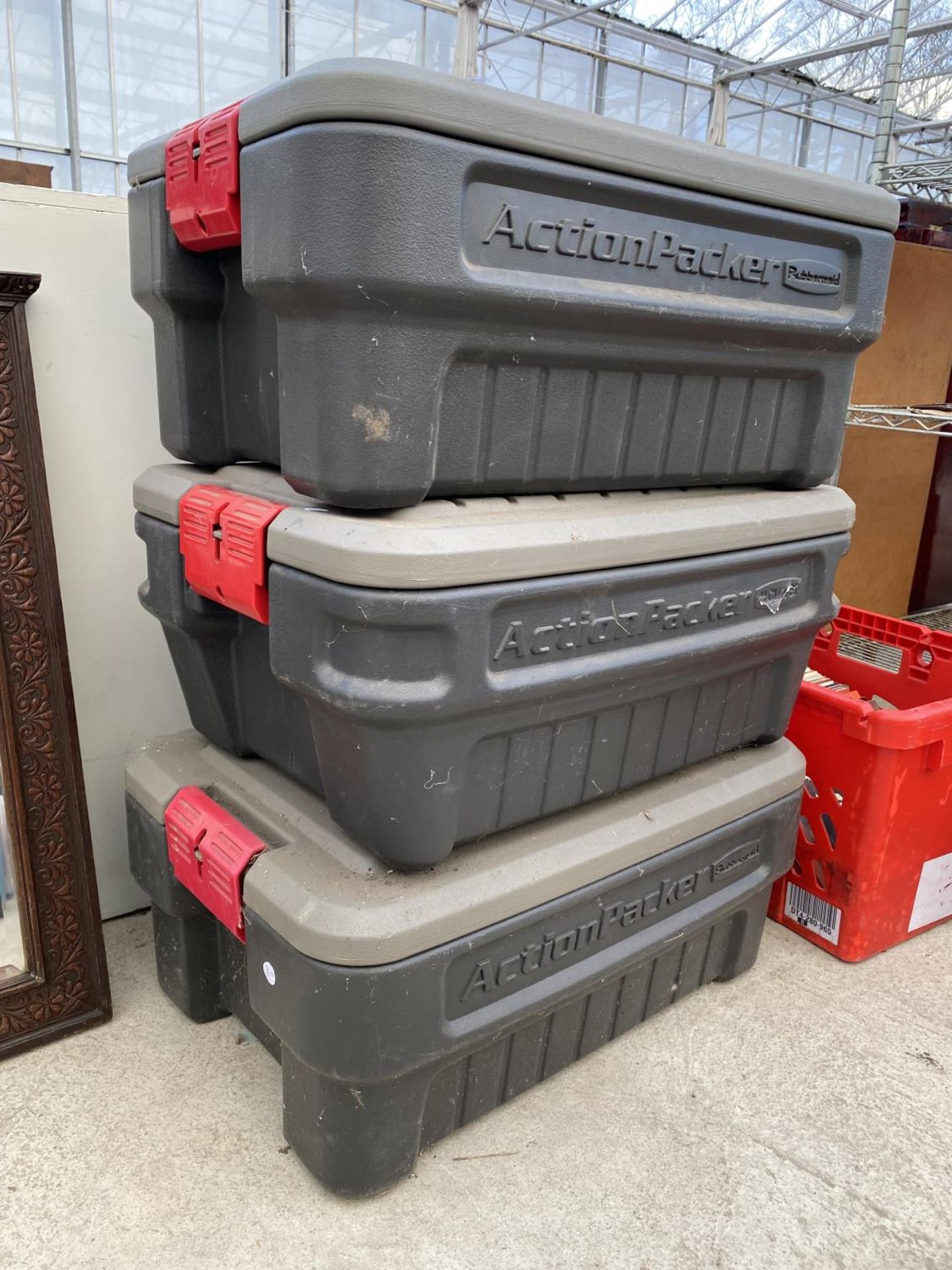THREE RUBBERMAID ACTIONPACKER STORAGE BOXES - Image 2 of 2