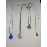 FOUR MARKED SILVER NECKLACES WITH PENDANTS