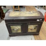 A LARGE CHEST PAINTED WITH A FARM SCENE