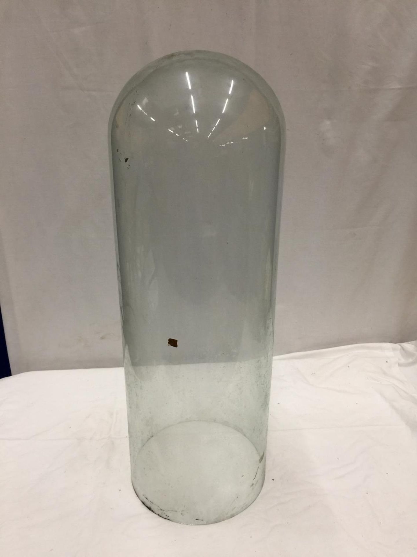 A VERY LARGE GLASS CLOCHE/DOME 73CM TALL