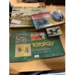 FOUR VINTAGE GAMES TO INCLUDE TOTOPOLY, GREYHOUND RACE, FOTO FINISH AND CHASE