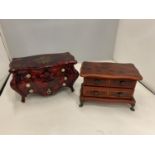 TWO JEWELLERY BOXES IN THE STYLE OF CHEST OF DRAWERS