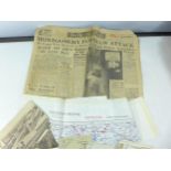 A BATTLE OF THE BULGE DAILY MAIL NEWSPAPER PAGE DATED JANUARY 8TH 1945, 1953 SILK MAP, OLD