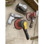 AN ASSORTMENT OF TOOLS TO INCLUDE A COMPRESSED AIR DRILL AND POLISHING PAD ETC