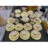 A COLLECTION OF JOHNSON BROS 'PAREEK' IN LEMON YELLOW TO INCLUDE TEN TRIOS, A TEAPOT, CREAMER AND