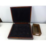 A WOODEN MEDAL BOX, WIDTH 30.5CM, DEPTH 27CM, HEIGHT 6.5CM AND A FURTHER BOX (2)