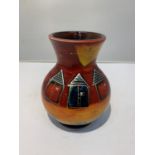 AN ANITA HARRIS HAND PAINTED AND SIGNED IN GOLD BEACH HUTS VASE VASE