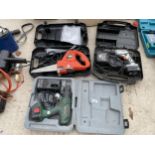 THREE POWER TOOLS TO INCLUDE A BOSCH BATTERY DRILL, A BALCK AND DECKER DRILL AND A BLACK AND