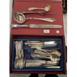 A LARGE QUANTITY OF WALKER AND HALL FLATWARE TO ALSO INCLUDE A CARVING SET AND LADELS