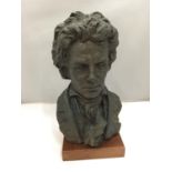 A RESIN BUST OF BEETHOVEN SIGNED AUSTIN PROD INC 1961 - 36CM HIGH