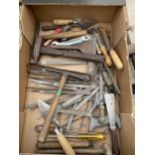 A LARGE ASSORTMENT OF VINTAGE HAND TOOLS TO INCLUDE FILES, SPANNERS AND HAMMERS ETC