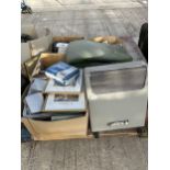 AN ASSORTMENT OF HOUSHOLD CLEARANCE ITEMS TO INCLUDE PICTURES, RECORDS AND SPEAKERS ETC