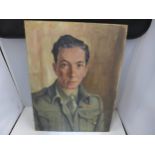 AN OIL ON BOARD OF A WORLD WAR II BRITISH SOLDIER WHO HAD SERVED IN NORTH AFRICA AND ITALY, SIGNED