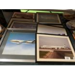 TEN COLLECTABLE FRAMED PRINTS OF VARIOUS PASSENGER AEROPLANES FROM THE 1980'S (1 FRAME A/F)