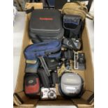 A VIVITAR EZ MOTOR, KODAK INSTAMATIC CAMERA, SONY CYBERSHOT, BINOCULARS, SONY DISCMAN ESP, CASES,