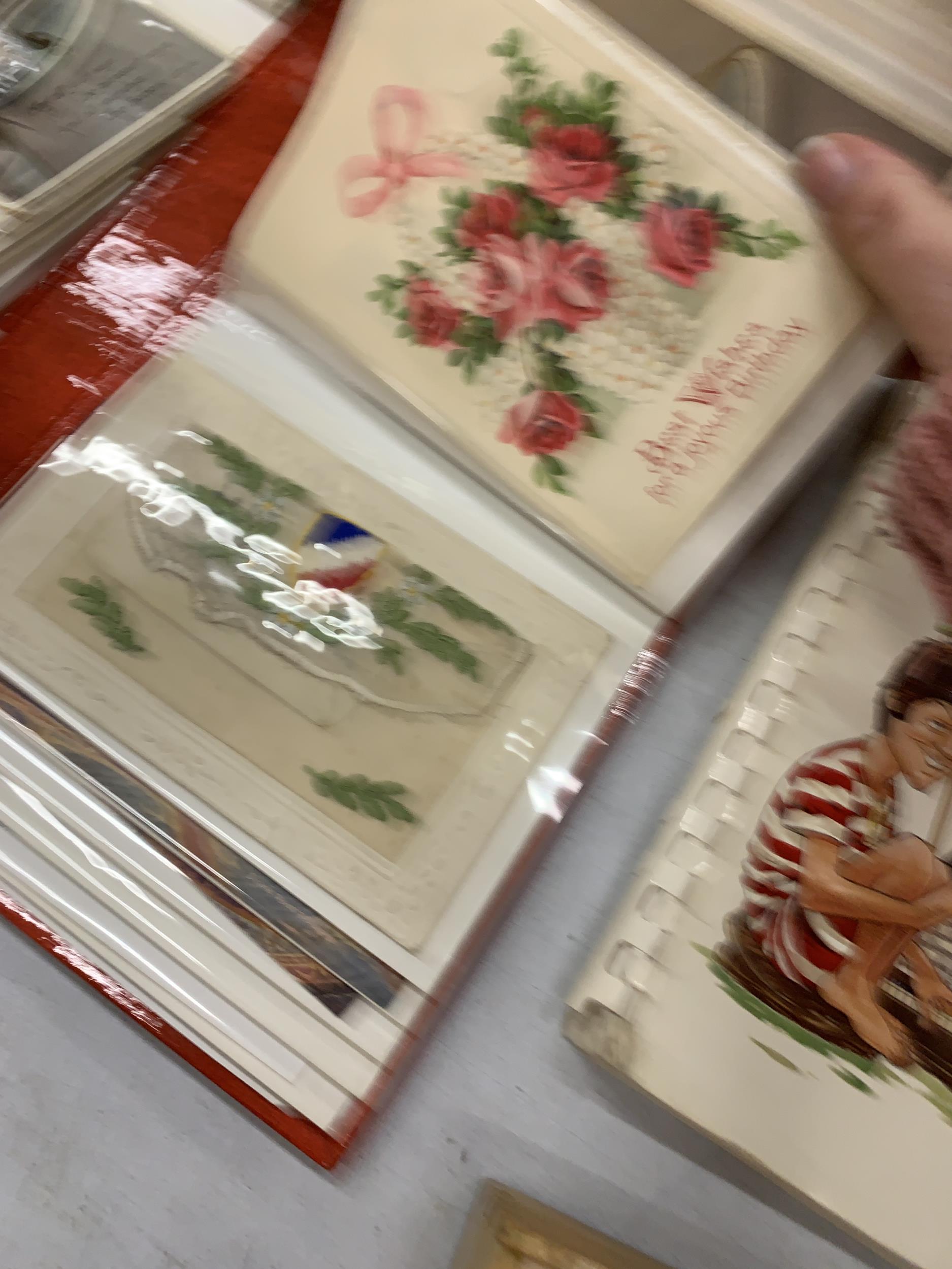 A PHOTO ALBUM CONTAINING VINTAGE POSTCARDS AND GREETINS CARDS, SOME HAND EMBROIDERED - Image 5 of 7