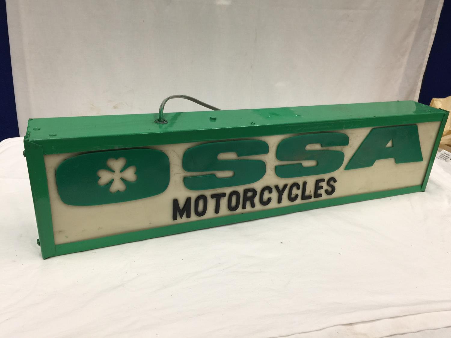 AN OSSA MOTORCYLES ILLUMINATED LIGHT BOX SIGN 77CM X 18CM X 10CM