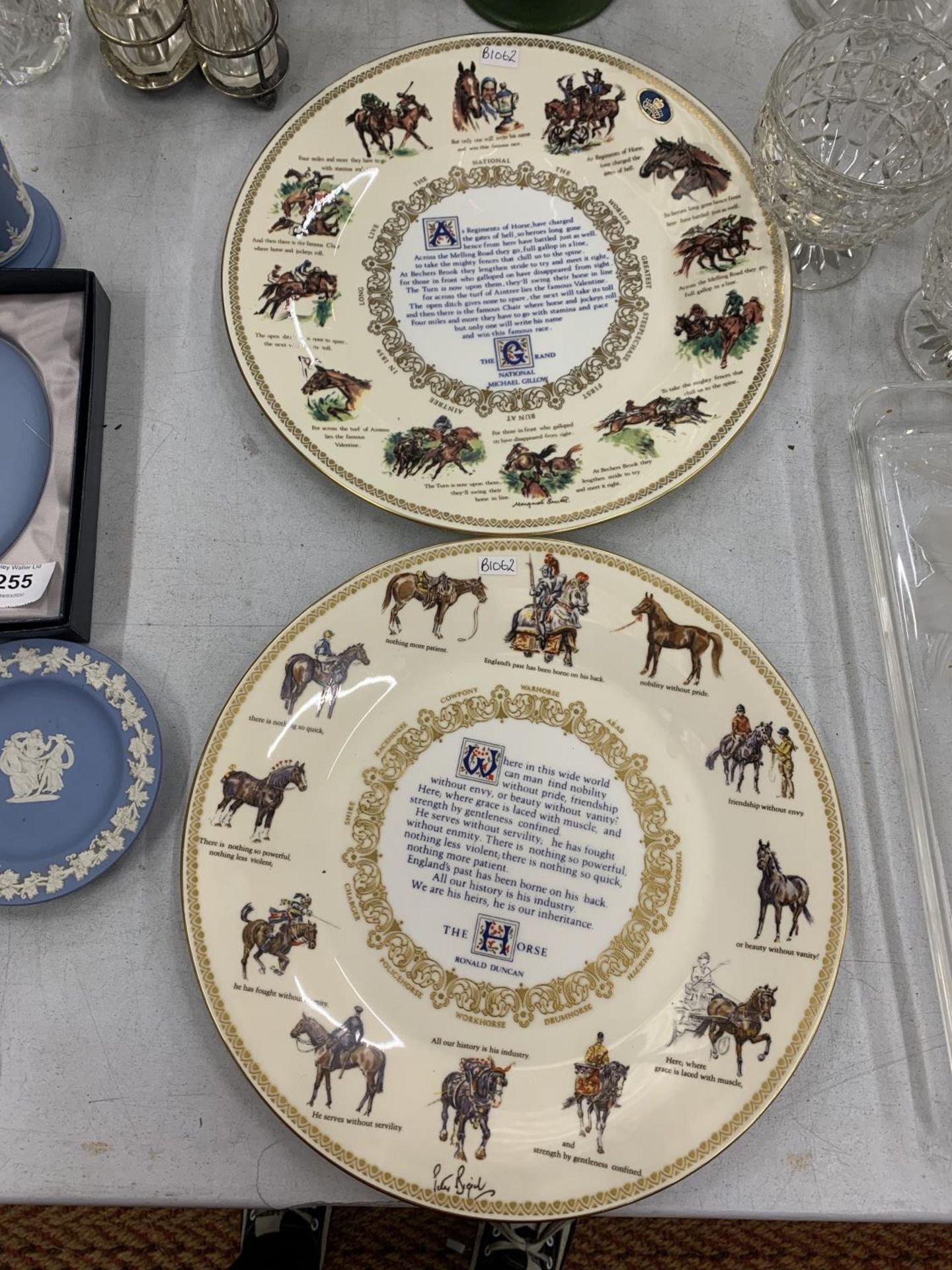 TWO AYNSLEY COLLECTORS PLATES 'THE HORSE' RONALD DUNCAN AND 'THE GRAND NATIONAL' MICHAEL GILLOW