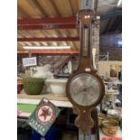 A MAHOGANY CASED BANJO BAROMETER WITH CARVING HEIGHT 101CM