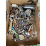 AN ASSORTMENT OF FLATWARE AND KITCHEN UTENSILS ETC