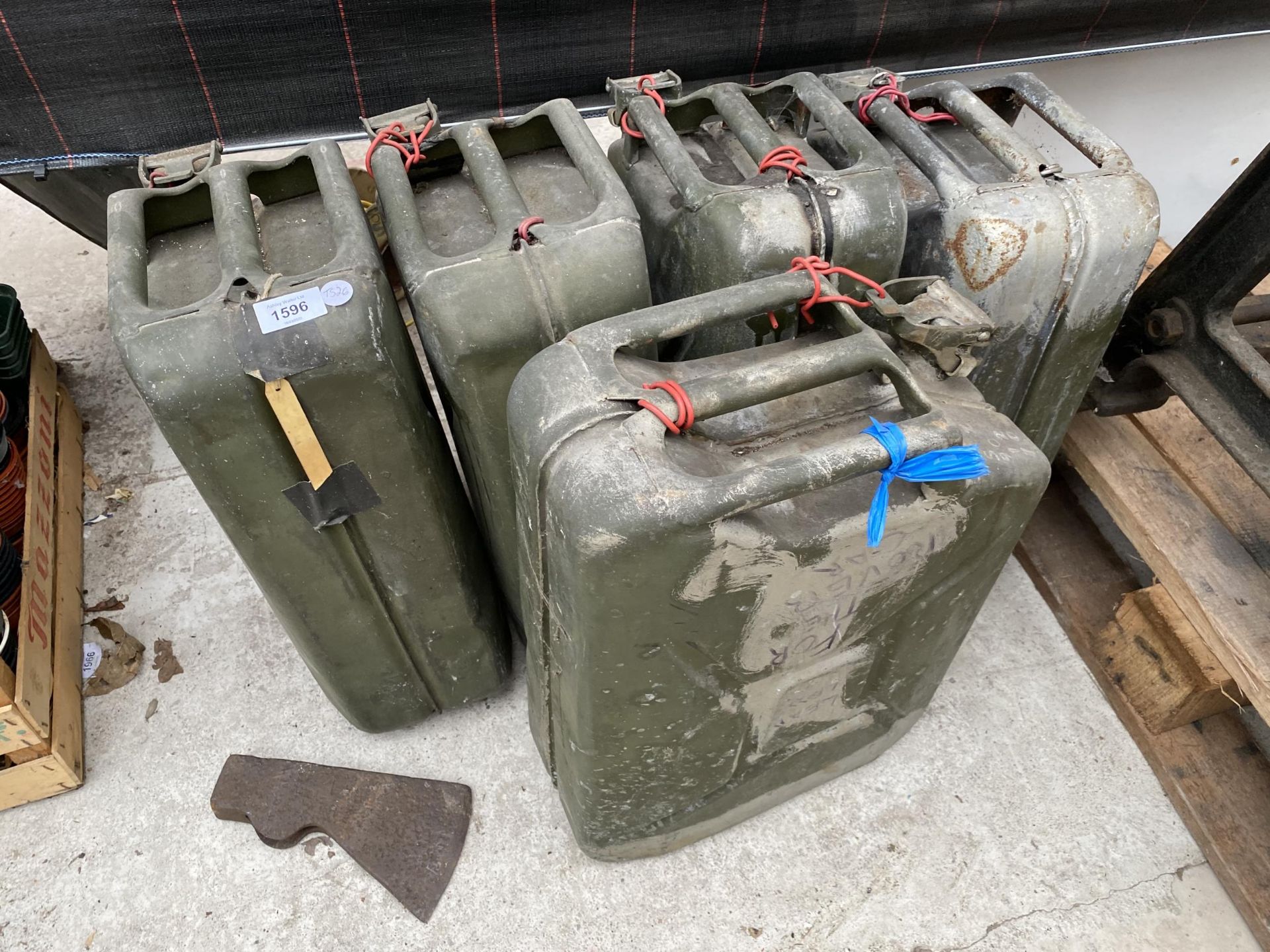FIVE VINTAGE GREEN JERRY CANS
