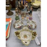 SEVEN CERAMIC FIGURES AND THREE FLORAL DECORATIVE DISHES