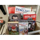 AN ASSORTMENT OF FOOTBALL MEMORABILIA TO INCLUDE MANCHESTER UNITED AND ENGLAND ETC