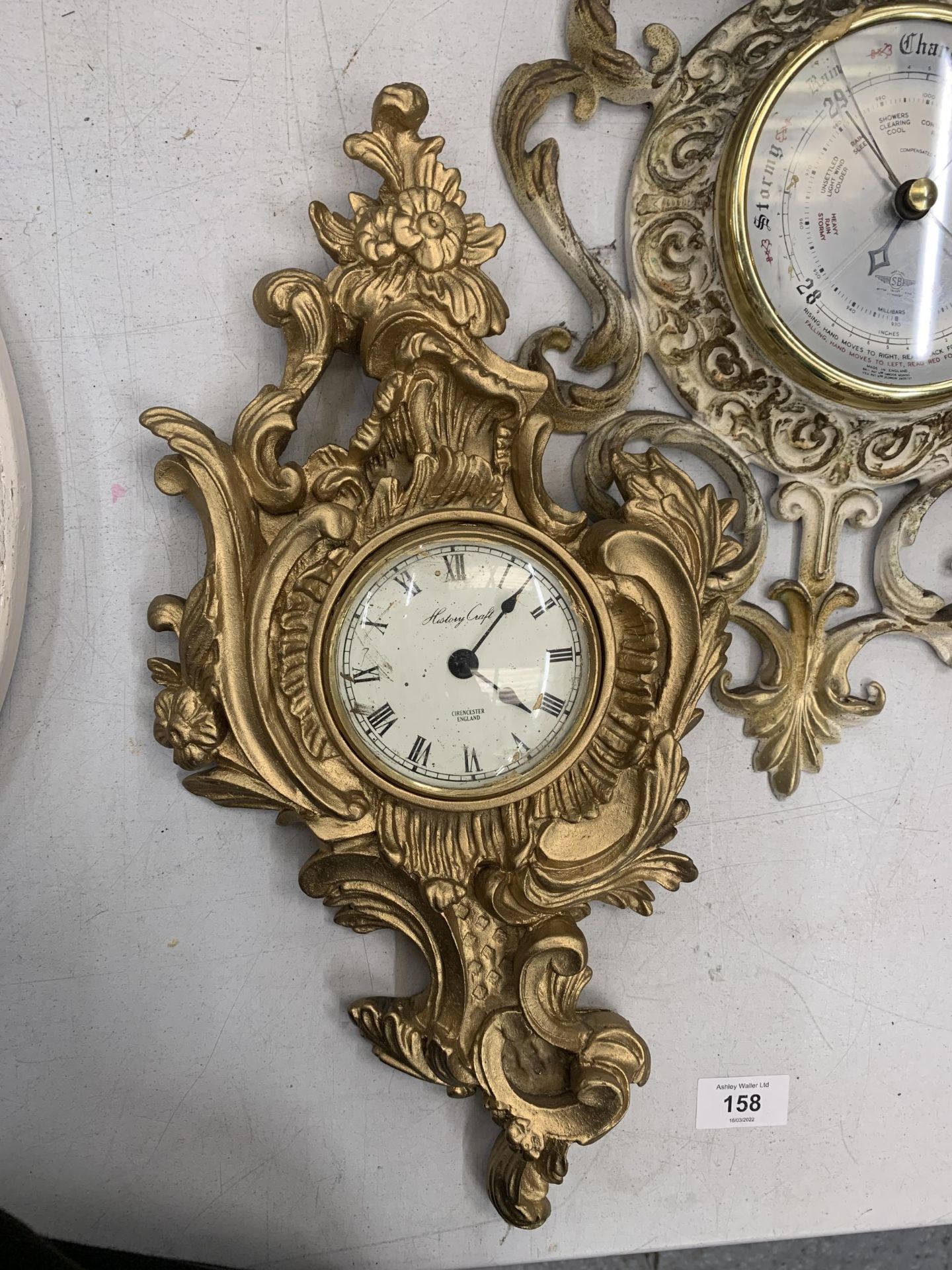 AN ORNATE STYLE RESIN BAROMETER AND A WALL CLOCK - Image 3 of 3