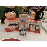 TWO BEANO CERAMIC MUGS DENNIS AND GNASHER AND A THIRD GLASS