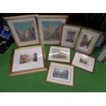 EIGHT FRAMED PRINTS OF BRIDGES, CHURCHES, ETC, TWO LIMITED EDITIONS