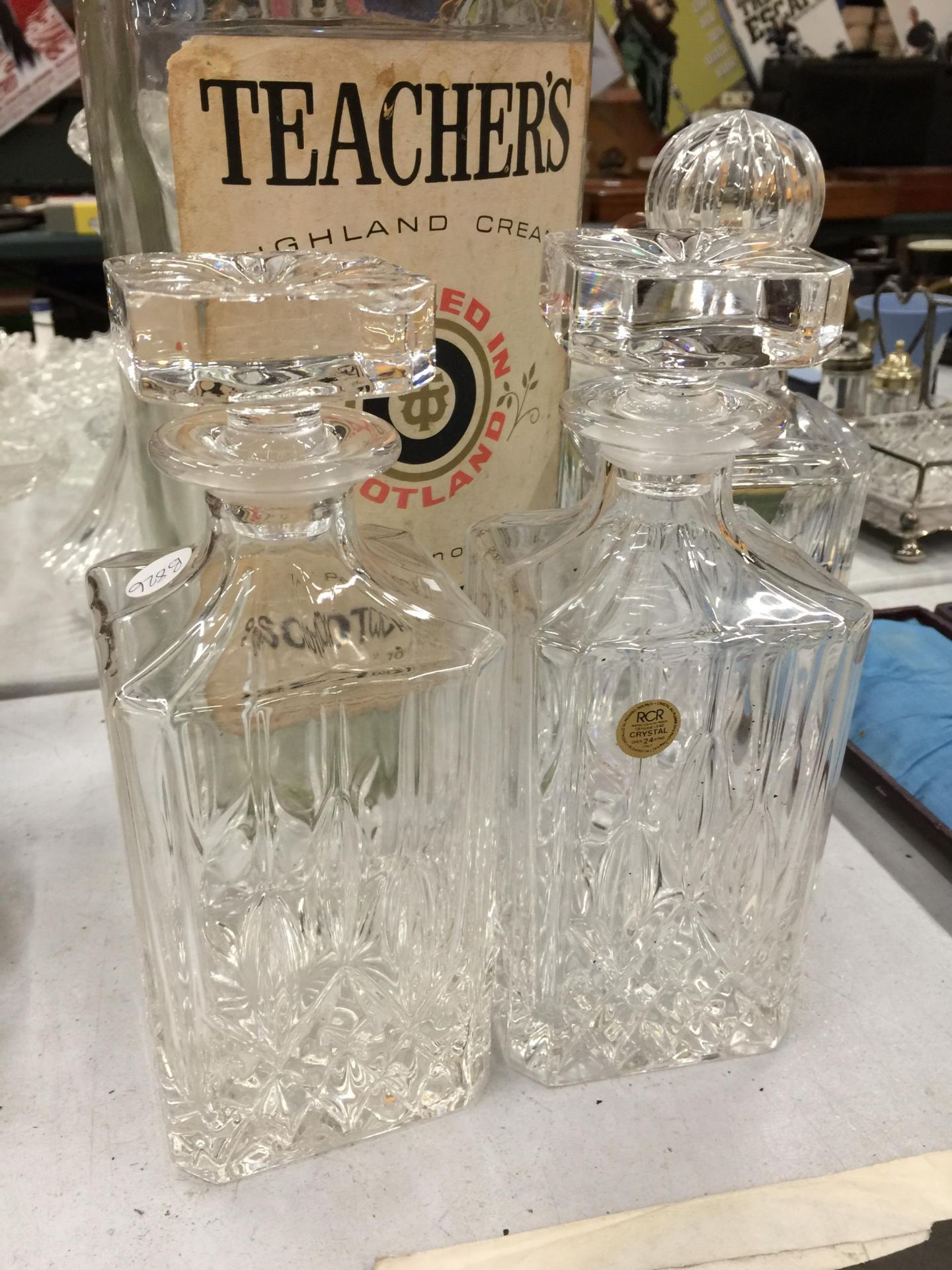 A LARGE TEACHERS SCOTCH WHISKY BOTTLE AND THREE DECANTERS - Image 2 of 4