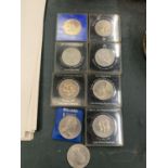 NINE COMEMORATIVE COINS MOSTLY BOXED