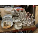 A MIXED GROUP TO INCLUDE DOULTON POTTERY CANDLESTICKS, PLATES, LIDDED TUREEN ETC