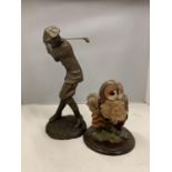 A 'FRITH SCULPTURE' OF A GOLFER TOGETHER WITH A COUNTRY ARTISTS 'TAWNY OWL' NUMBER CA537