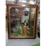 A LARGE PIETER DE HOOCH FRAMED MEDICI PRINT 1910 - 1916 OF A LADY PEELING APPLES. FRAME SIZE 46 X 38