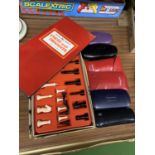A CHESS AND DRAUGHTS SETS AND SIX SPECSAVERS GLASSES CASES