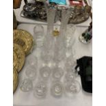 A NUMBER OF CUT GLASS PIECES TO INCLUDE VASES, WINE GLASSES AND TUMBLERS